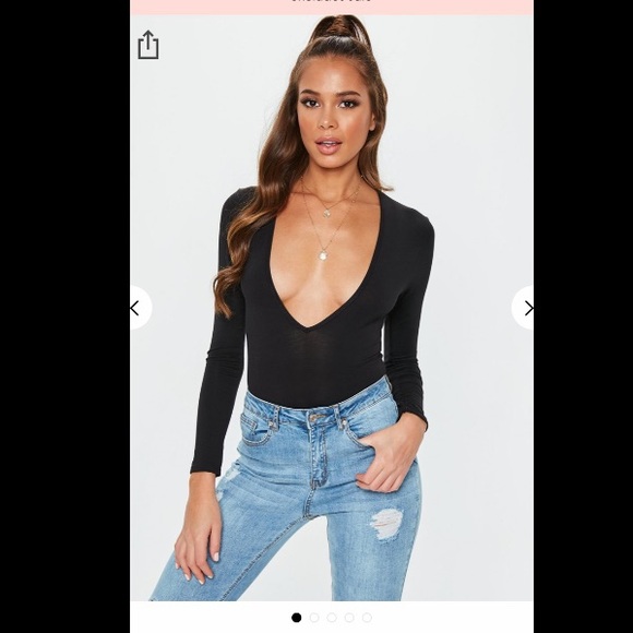 Missguided Tops - Long Sleeve Plunge V neck bodysuit